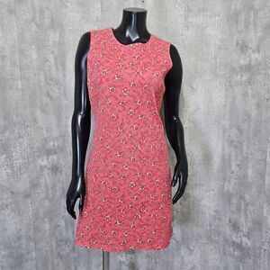 Vintage 90s Y2K David Wayne Womens M Red Hibiscus Floral Textured‎ Tank Dress